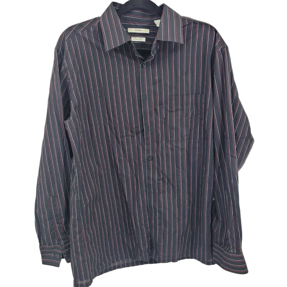 Mens Vtg 90s Cotton Button Down Dress Shirt Sz L Black‎ Red Pin Stripe Slim Fit